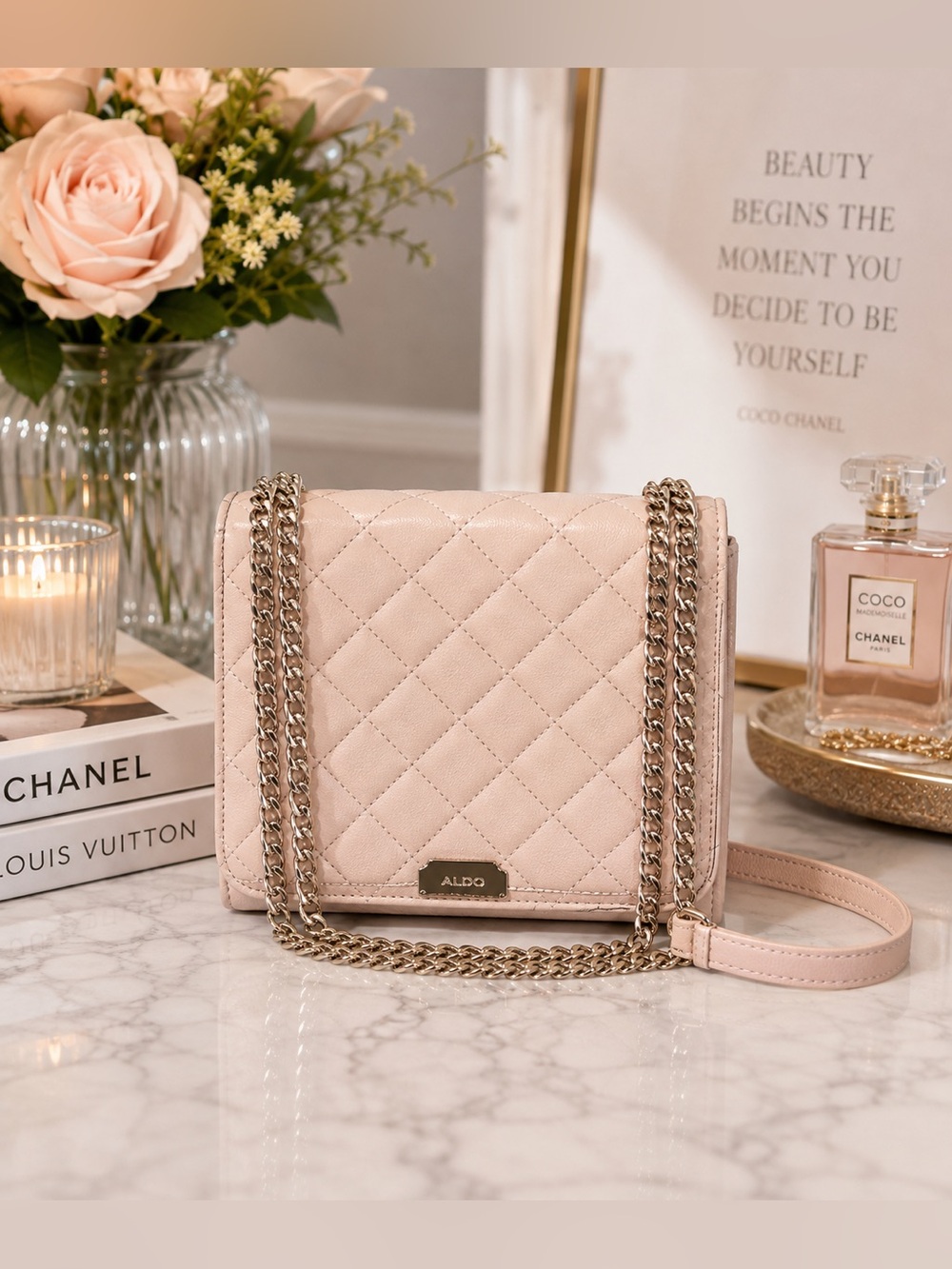 ALDO Quilted Blush Pink Chain-Strap Crossbody Bag 💕✨